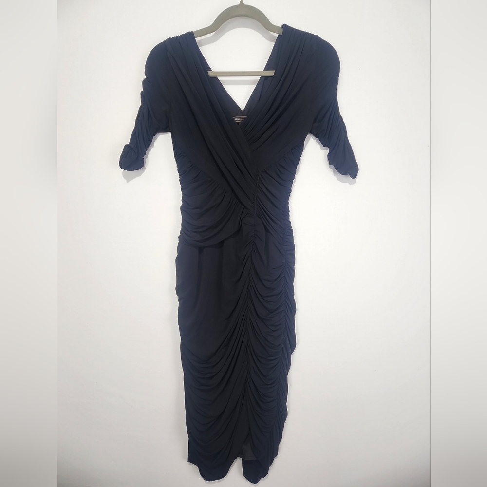 BCBG Maxazria Elegant Black Ruched Dress Sizeβ S